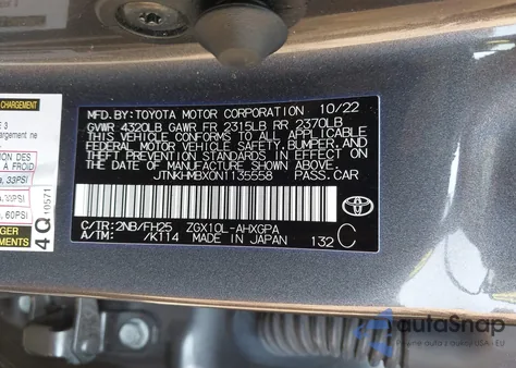 2022 Toyota C-Hr Nightshade из США, поврежденный, VIN JTNKHMBX0N1135558